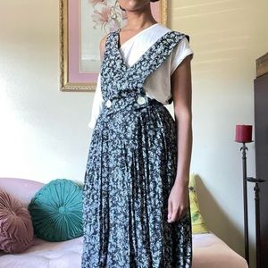 Vintage Floral Black + White Criss Cross Top Maxi Length Jumper Dress